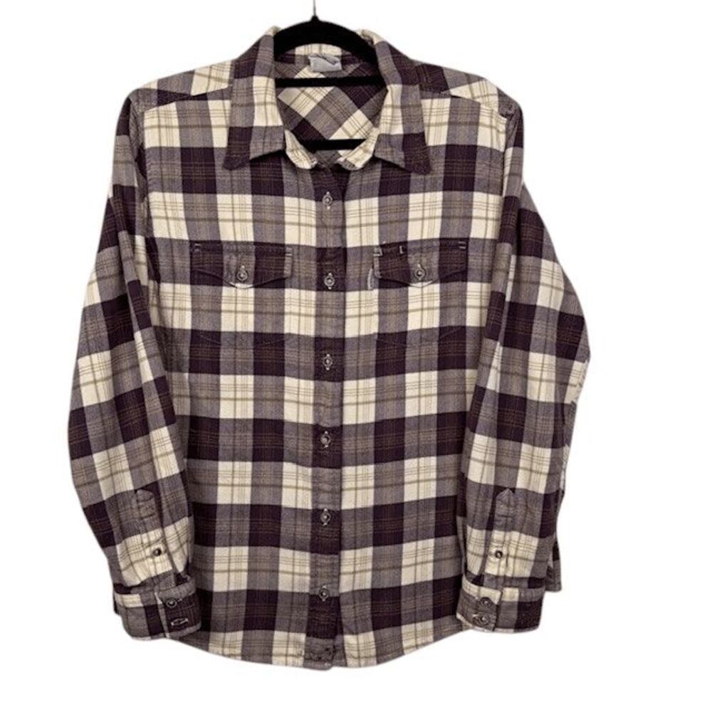 Carhartt Women's Flannel Purple White w/Gold Cotton Chest Pockets Size Large